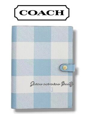Coach Light Baby Blue & White Gingham Check Snap Notebook - New Factory Wrapped